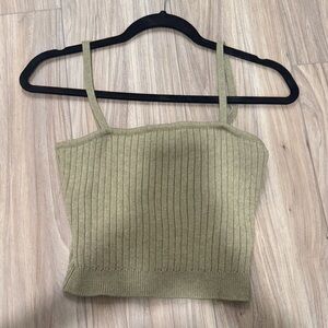Ribbed Olive Spaghetti-Strap Crop Camisole